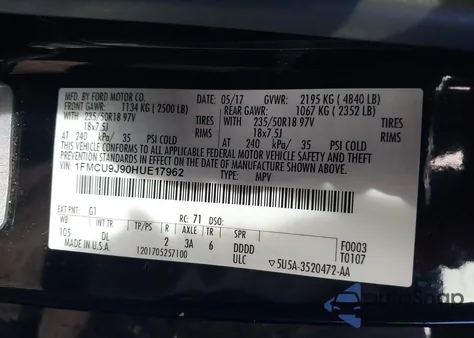 2017 Ford Escape Titanium from USA, damaged, VIN 1FMCU9J90HUE17962